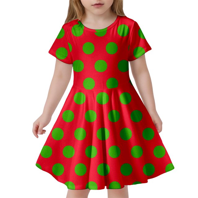 Robe pour Filles Enfant Filles Été à Pois Ajustée Douce Respirante Manches Courtes Robe Décontractée Robe Ado Fille Rouge 4 Ans-5 Ans