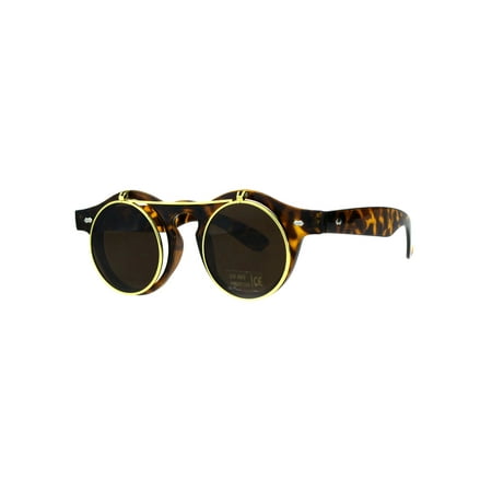 Plastic Brown Lens - Hipster Filp Up Circle Lens Plastic Horned Sunglasses Tortoise Brown