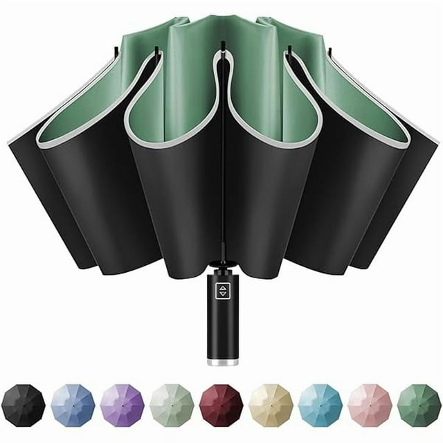 wonima02 Inverted Windproof Travel Umbrella - Automatic Umbrellas for Rain, Compact Folding with Reflective Stripe, Portable Large for Backpack, Lightweight with Sun UV Protection