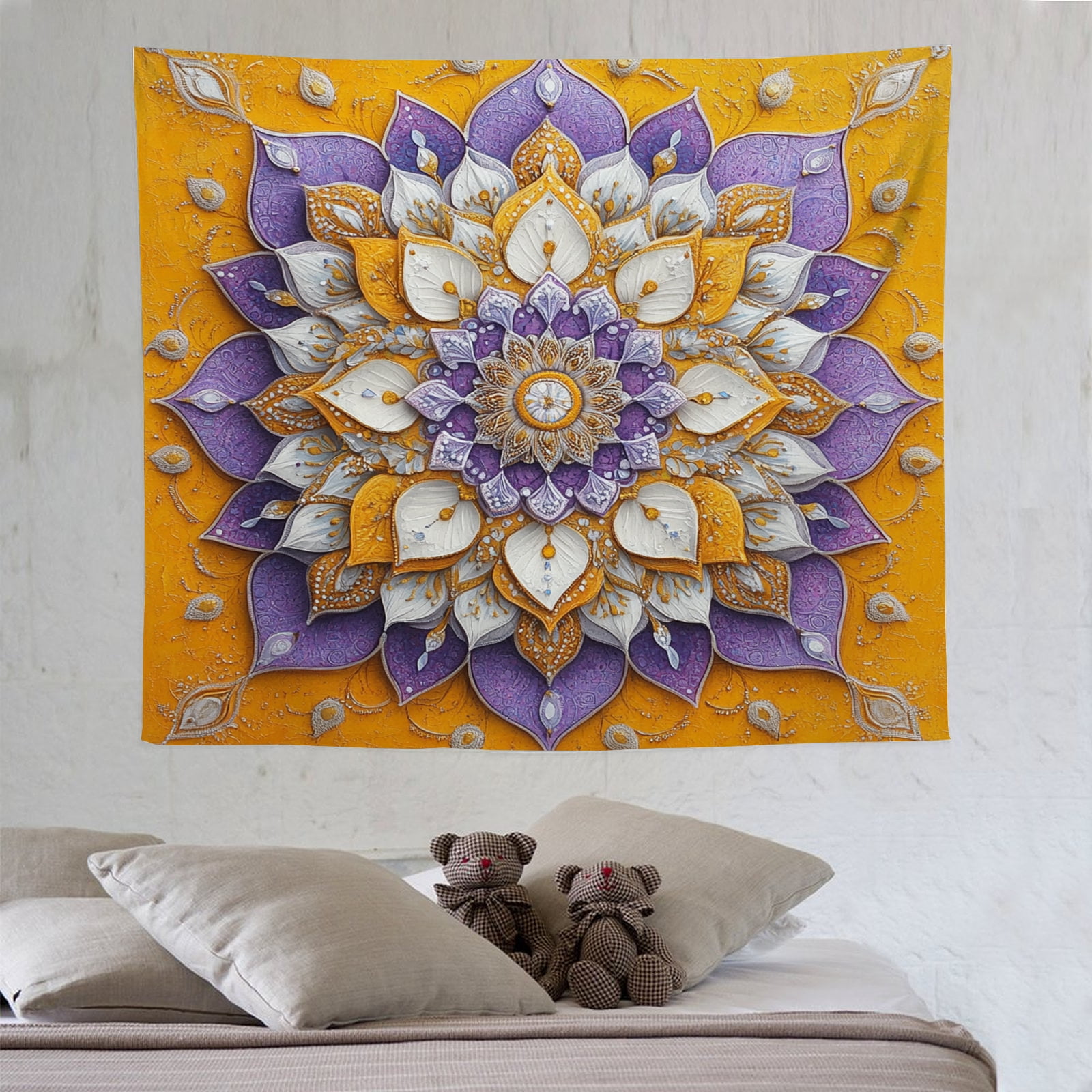 Printed Mandala Lotus Tapestry Wall Hanging – Boho Wall Art Decor for Bedroom, Living Room, and Apartment