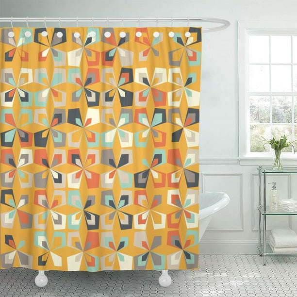 Ksadk Midcentury Geometric Retro, Teal And Orange Shower Curtain