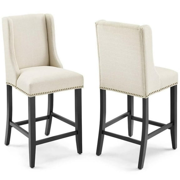 Hawthorne Collections 26.5" Fabric Upholstered Counter Stool in Beige (Set of 2)