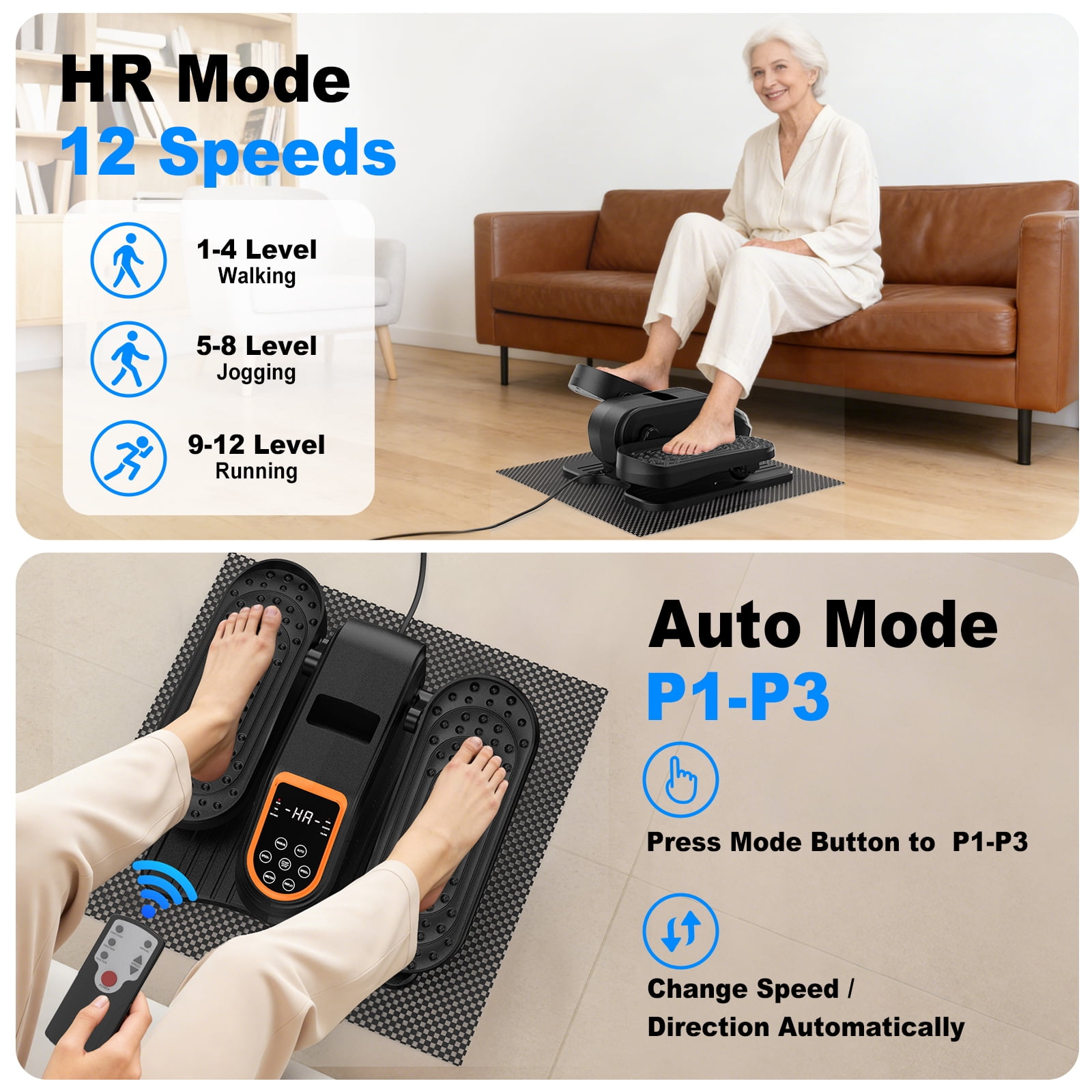 Funslim Under Desk Elliptical Machine, Electric Elliptical Exerciser for Senior, Quiet & Small Electric Seated Pedal Exerciser for Home with Remote Control，Display Monitor & 12 Adjustable Speeds