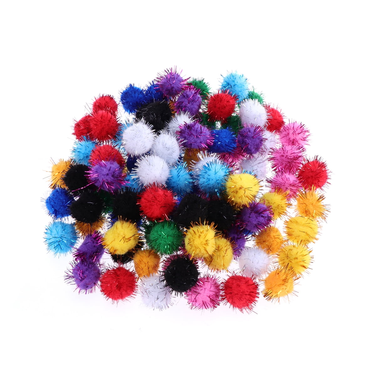 100pcs 15mm Tinsel Glitter Pom Poms Pompom Balls DIY Cat Toys Party Decoration 