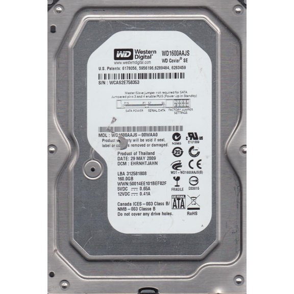 WD1600AAJS-00WAA0, DCM EHRNHTJAHN, Western Digital 160GB SATA 3.5 Hard Drive