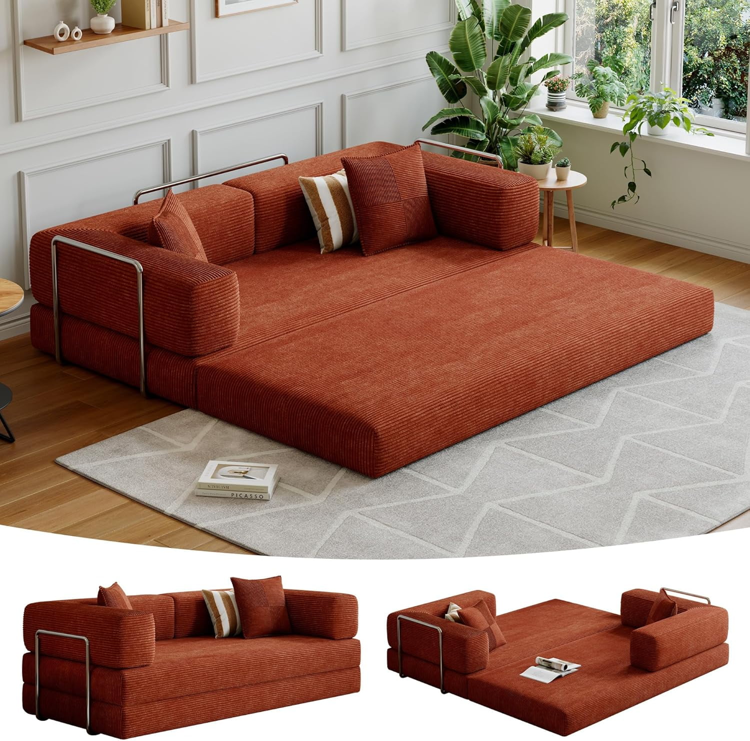 Aukfa Fold Lazy Sofa Bed,Floor Chair Small Couch with 5 Adjustable