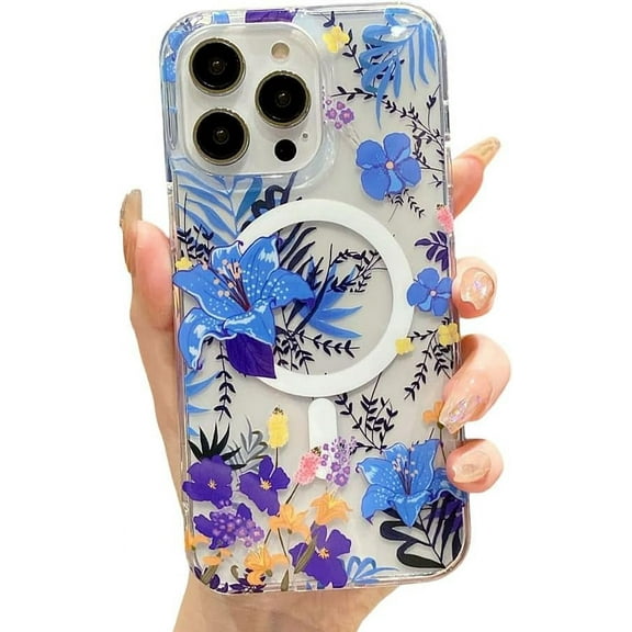 for iPhone Case,[Compatible with MagSafe] Cute Flower Branch Pattern Design Soft Silicone Clear Soft Shockproof Cover Phone Case (Orange,iPhone 12)