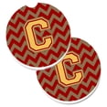 thumbnail image 1 of Letter C Chevron Garnet & Gold Set of 2 Cup Holder Car Coaster, 1 of 1