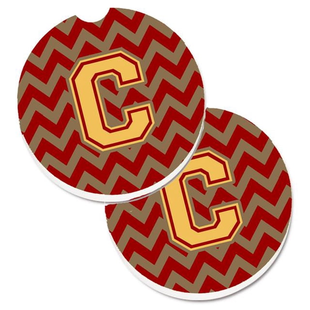 Letter C Chevron Garnet & Gold Set of 2 Cup Holder Car Coaster