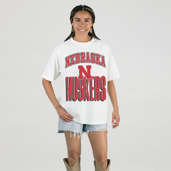 Women's Gameday Couture Cream Nebraska Huskers Oversized Fierce Focus T-Shirt