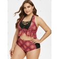 thumbnail image 3 of Más el tamaño del estampado de flores del entrecruzamiento Halter Tankini del traje de baño Rosegal Vestidos casuales de talla grande, 3 of 5