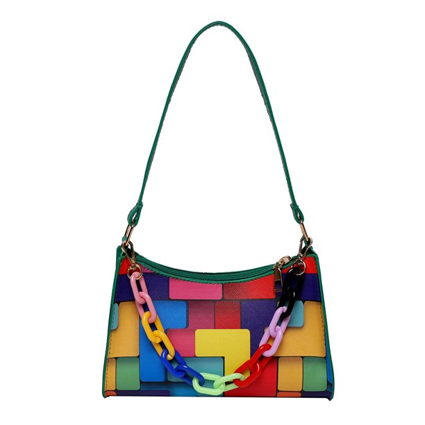 Geométrico Hit Color Underarm Bag Mujeres Casual Chain Clutch Bolso (Verde)
