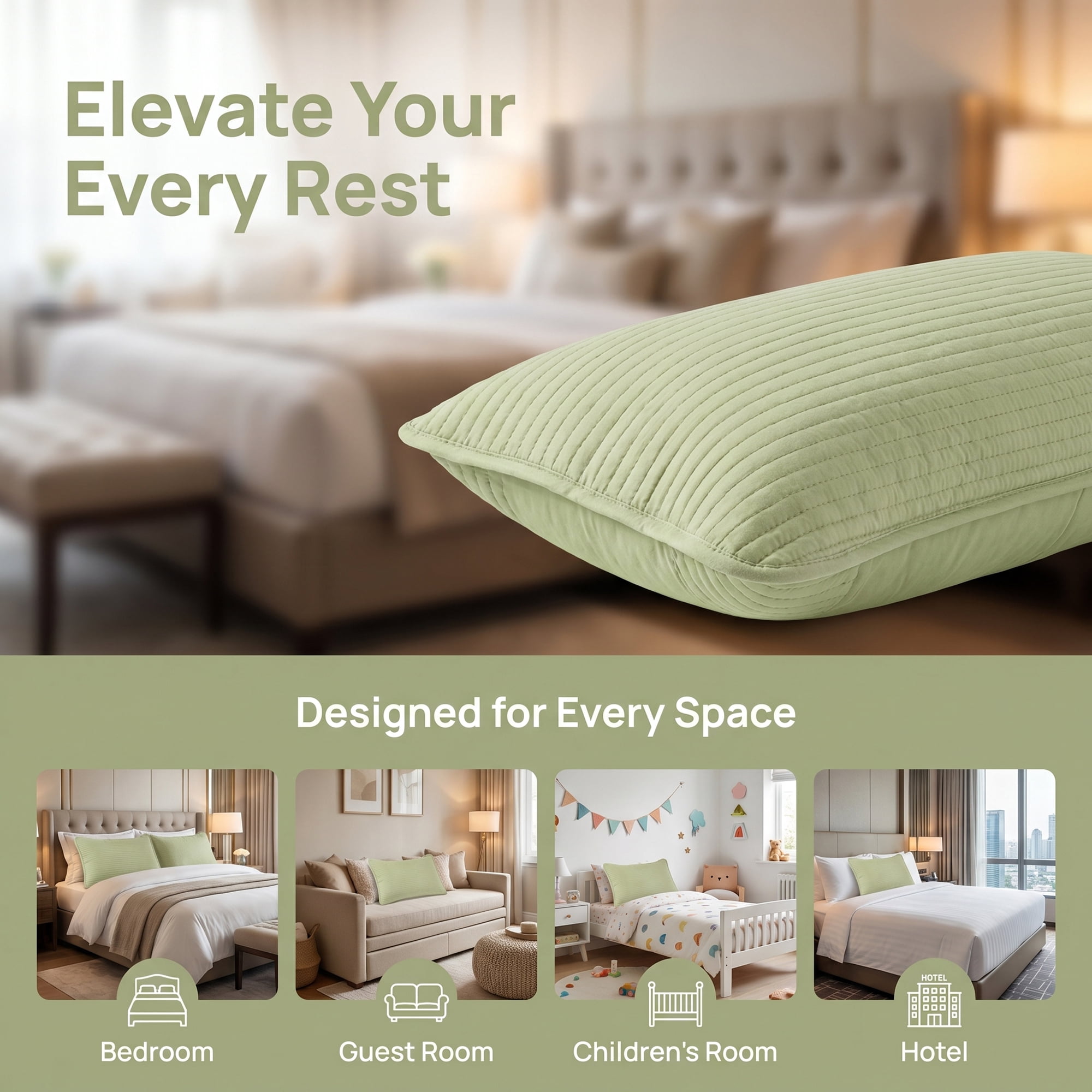 Unique Bargains Comfortable Envelope-style Pillow Protector, 2-pack Quilted Green 19"x29"