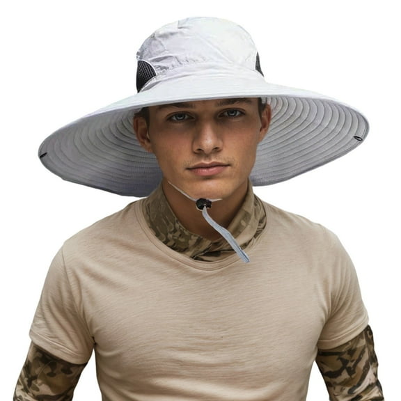 HJYCHN Breathable Outdoor Sun Hat for Men and Women Wide Brim UPF 50  Fishing Hiking Summer Travel Lightweight Adjustable Bucket Cap Light Gray One Size