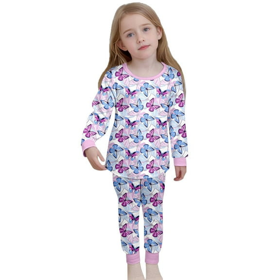 Kid Girl Pajamas Set Butterfly Pullover Crewneck Soft Girls' Fashion Pajamas Set Toddler Boys Pajamas 5-6 Years