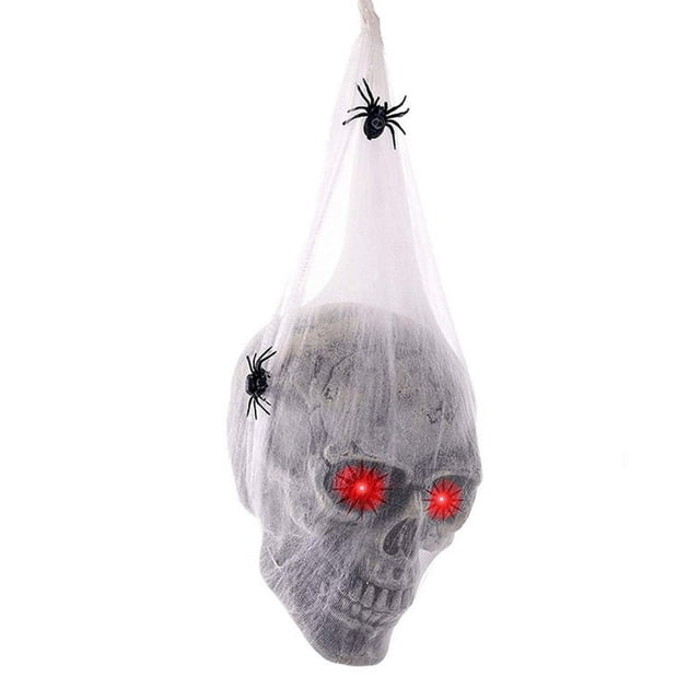 Décor de Crâne d'Halloween Boc, Ornement de Crâne Squelette Activé par la Voix Effrayante avec Yeux Rouges à DEL et Fausse Araignée, Maison Hantée Décorative Pro