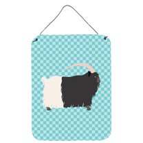 Caroline's Treasures BB8061DS1216 Welsh Black-Necked Goat Blue Check Wall or Door Hanging Prints, 12x16, multicolor