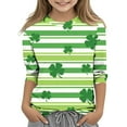 thumbnail image 1 of Tauxra Chandail de la Saint-Patrick pour Adultes, Chandail à Col Rond Imprimé à Manches 3/4, T-Shirt Décontracté à Manches Longues avec Graphique de Trèfle pour Activités Festives, 1 of 6
