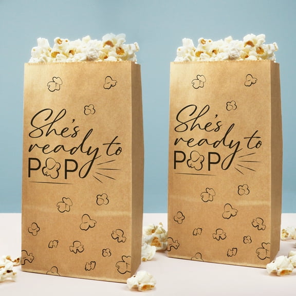 Big Dot of Happiness Ready to Pop Popcorn Bags, Baby Shower Party Favor Snack Treats, Free-Standing Individual Kraft Brown Paper Bags - 25 Count