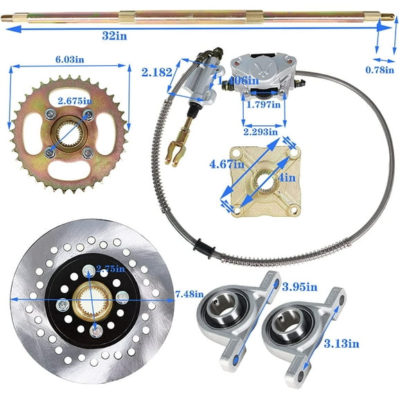 SEBLAFF 32'' Go Kart Rear Axle Kit   Brake Assembly  Sprocket Hub Drift Trike