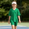 thumbnail image 5 of Iyufng Old Girls 2 Piece Outfits Summer Casual Sets Solid Color V-Neck Short Sleeve Top and Shorts 4-15 Years, 5 of 7