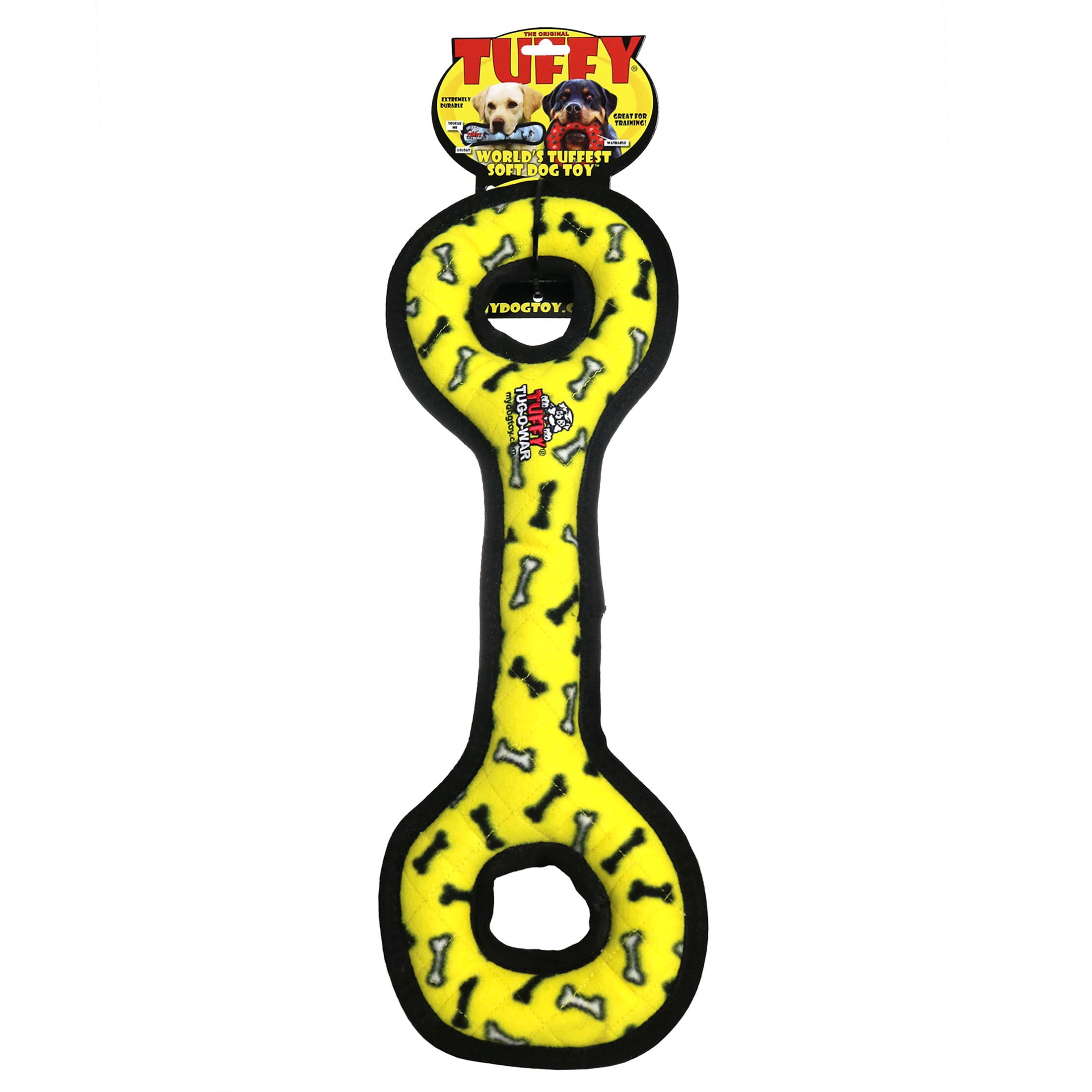 Tuffy Ultimate Tug-O-War Yellow Bone Durable Plush Squeaky Dog Toy
