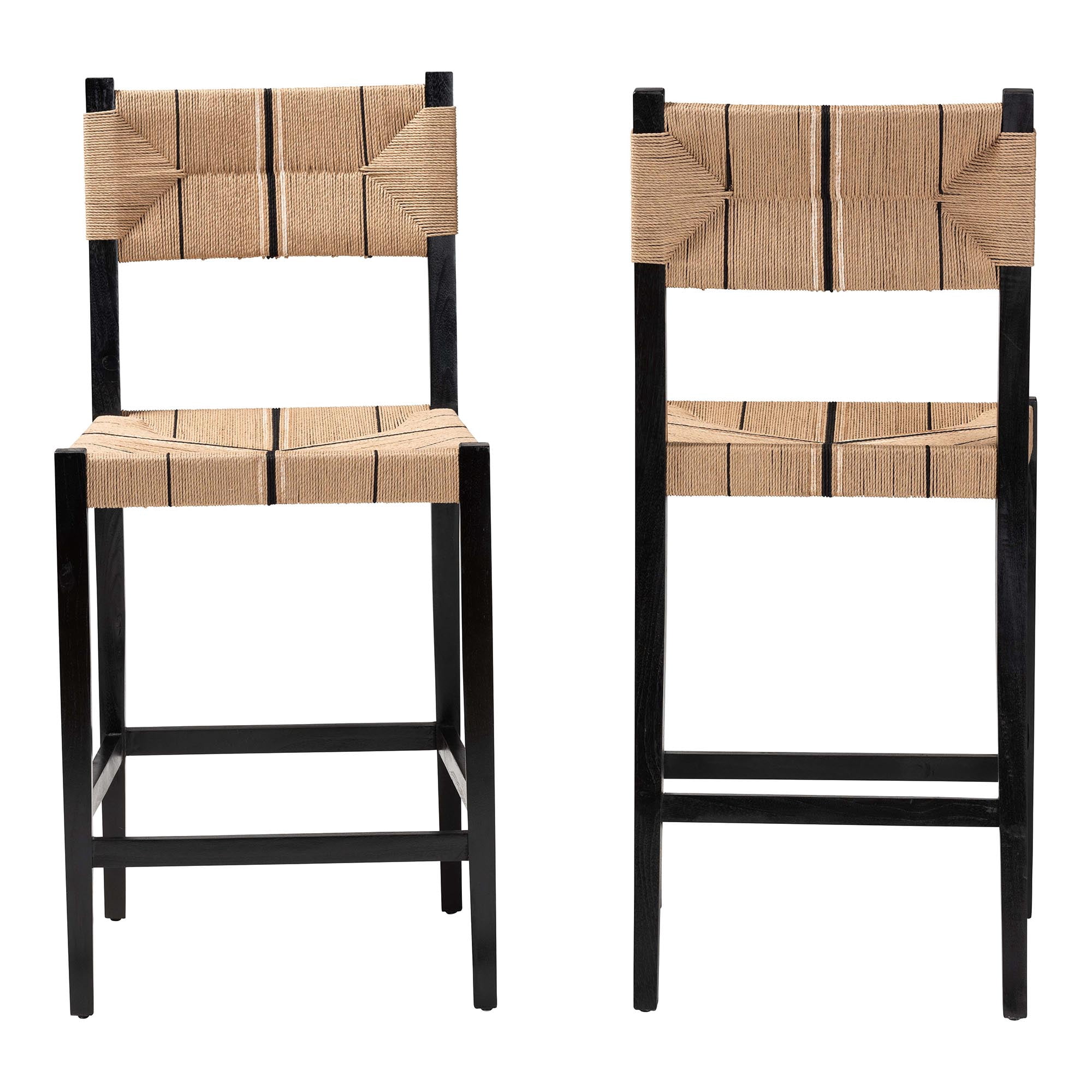 bali & pari Prita Bohemian Paper Loom and Black Mahogany Wood 2-Piece Bar Stool Set