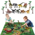 thumbnail image 1 of Figura de dinosaurio de juguete con tapete de actividades y árboles, juego de dinosaurios realista y educativo para crear un mundo de dinosaurios con triceratops y velociraptor para niños, 1 of 5