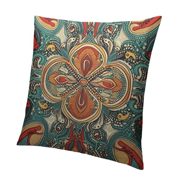 Paisley Flower Throw Pillow Cover Traditional Ethnic Floral Red Teal White Yellow for Home Decorative Bedroom/Living Room/Car