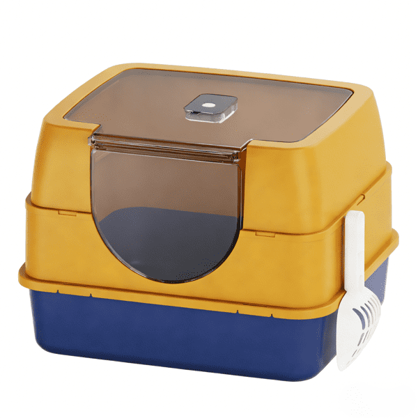 imerelez Stainless Steel Cat Litter Box with Lid :Non-Sticky Metal Pan with High Sided & Scoop, Odor Free, Front & Top Entry, Anti-Leakage, Easy Cleaning