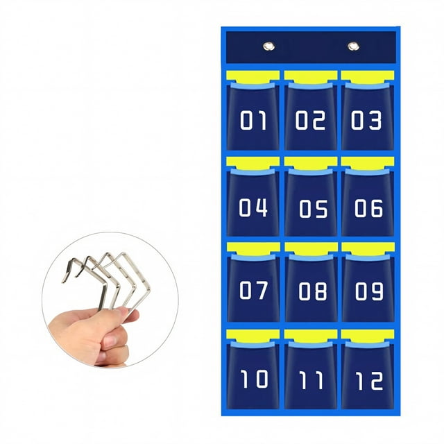 Muka Numbered Pocket Chart, Wall Pocket Organizer for Cell Phones Calculator Holders, 12 Pockets