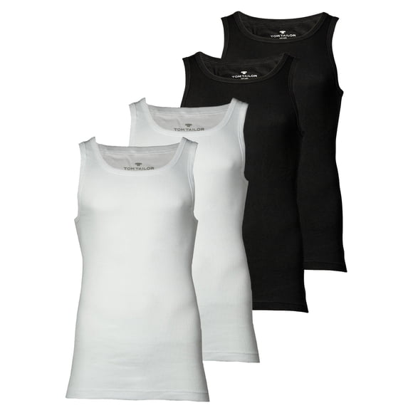 TOM TAILOR camiseta de hombre, paquete de 4 - camiseta interior, Garron S, lisa Blanco/negro XL (X-Large)