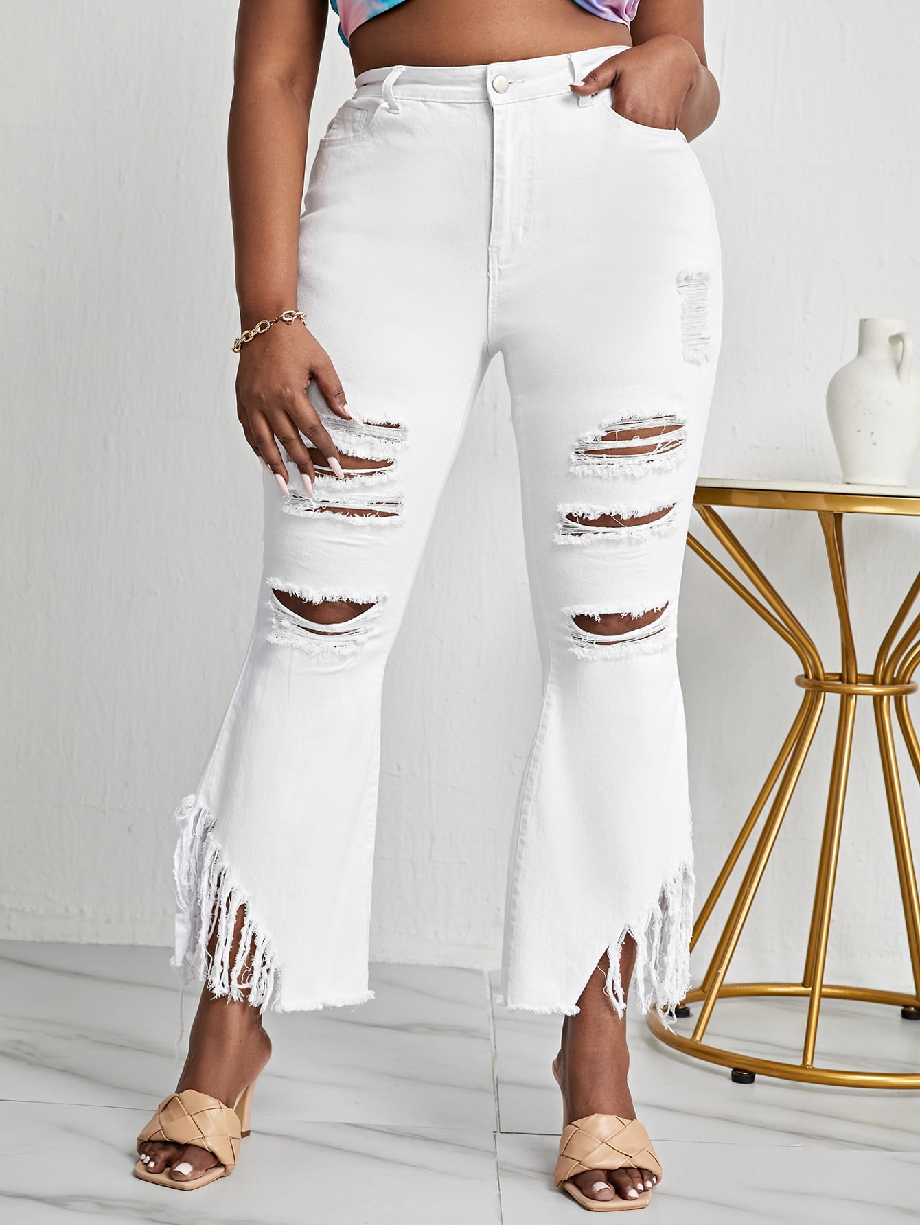 Ripped Fringe Flare Jeans 310112W19686 