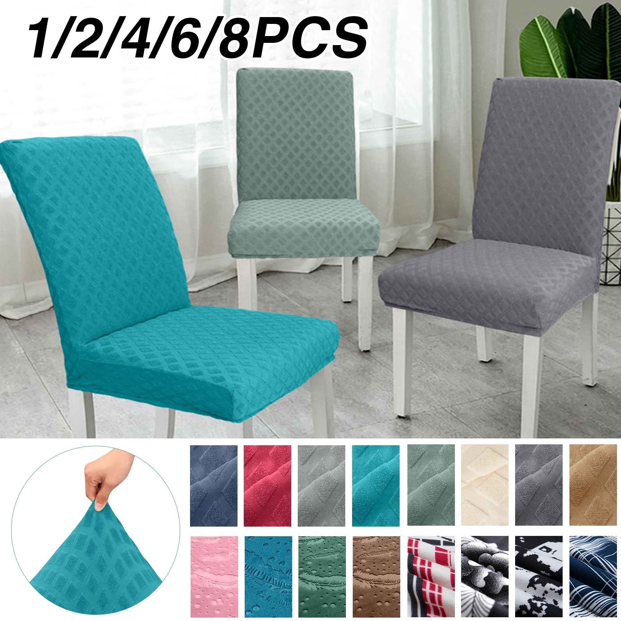 1/4/6 Pcs Jacquard Plain Chair Cover Slipcover Chair Protectors Dining Covers 