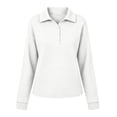 thumbnail image 6 of Womens Waffle Knit Long Sleeve Collared Golf Shirt Oversized Pullover Slouchy Sweatshirt Casual Fall Clothing for Daily Wear Travel, White, M, 6 of 9