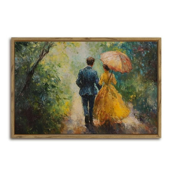 Couple Walking In Rain Horizontal Canvas Wall Art with Lightweight Foam Frame - Durable and Ready to Hang, Modern Decorative Print for Living Room, Bedroom, Or Office