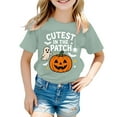 thumbnail image 3 of WhouRiu Big Girl T-Shirt Halloween Pumpkin Prints Short Sleeve T Shirt Child Holiday Party Loose Cozy Tees Green,Sized 8-9, 3 of 3