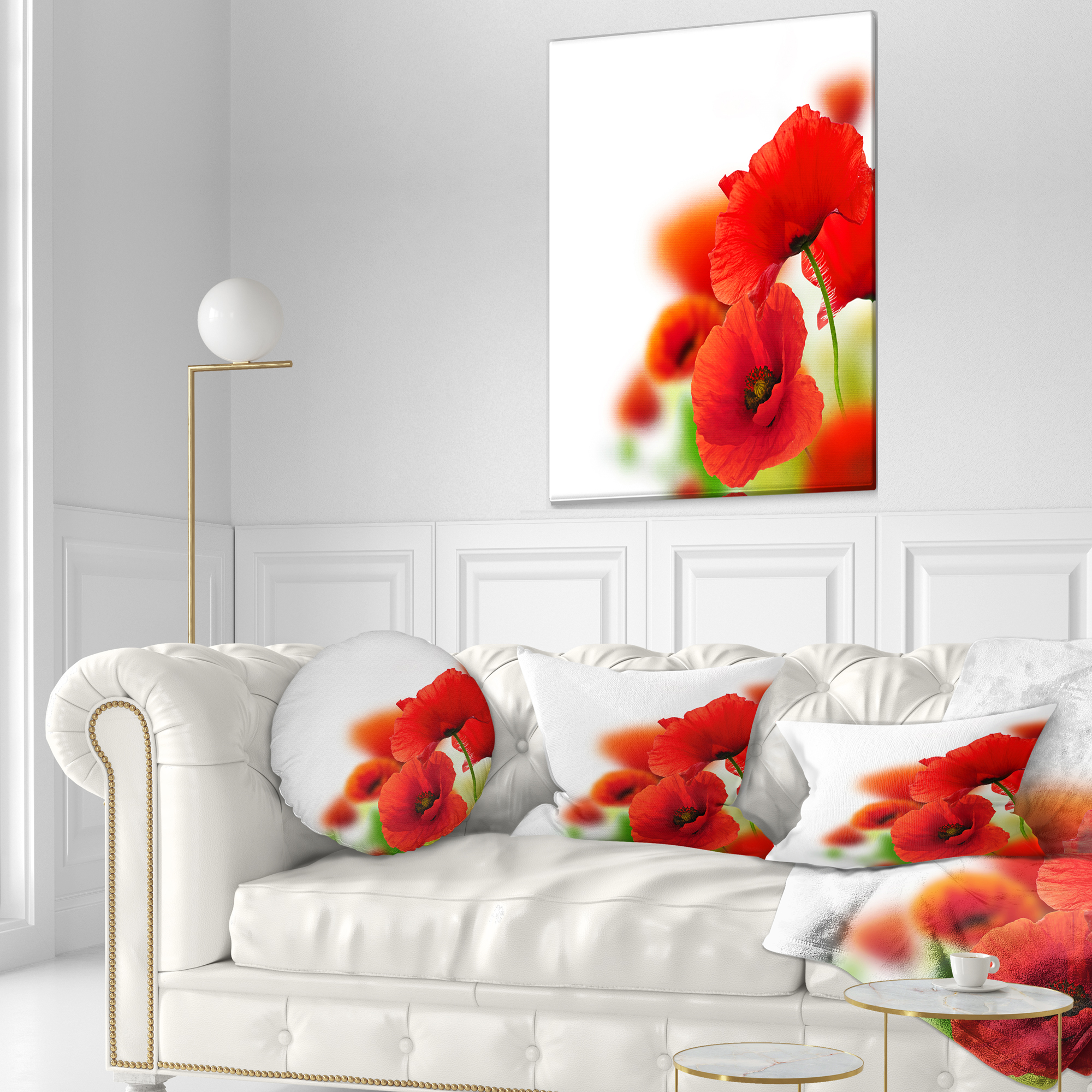 Designart Fantastic Poppy Flowers on White - Floral Throw Pillow - 12x20