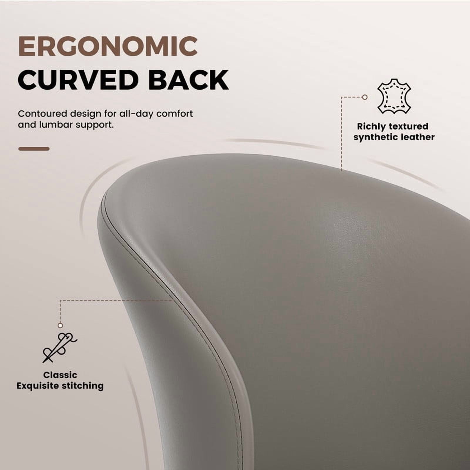 Hawsaiy Faux Leather Dining Chairs Set of 2, Modern Curved Back Upholstered Kitchen Side Chairs with Metal Legs, Gray