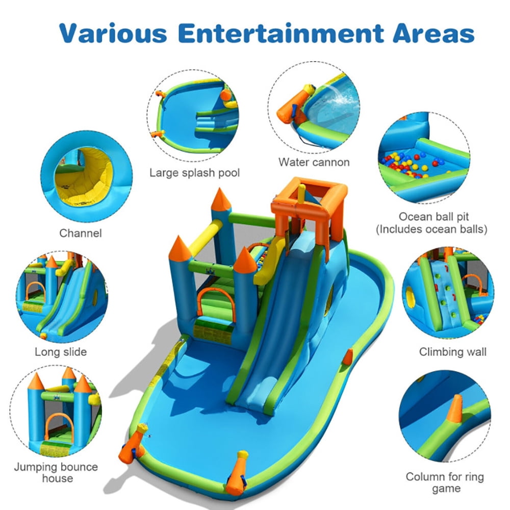 Aimee Lii Inflatable Water Slide Kids Bounce House Splash Water Pool with 735W Blower, Kids Bounce House Water Slide