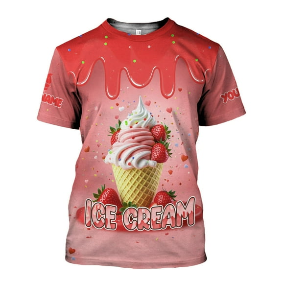Custom Name Ice Creams 3D Shirt, Ice Cream Shirts for Team Men Women (Red, S)