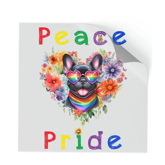 Peace Love Pride French Bulldog with Rainbow Sunglasses LGBT LGBTQ  Cutout Transfer Sticker Dog Lover Gifts Transparent Decal Art Decor - 01004