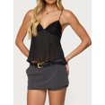 thumbnail image 3 of Women Y2K Polka Dot Pleated Camisole Sheer Mesh Spaghetti Strap Tank Top Lace Trim V Neck Bustier Cami Tops Streetwear, 3 of 6