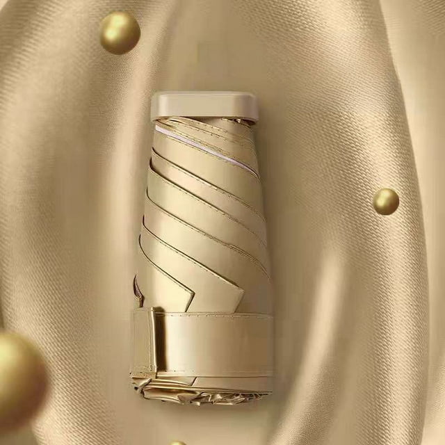 Paraguas japonés creativo de seis pliegues, miniparaguas de 14 cm, para uso soleado y lluvioso, de doble uso, con pegamento dorado, de bolsillo para mujer
