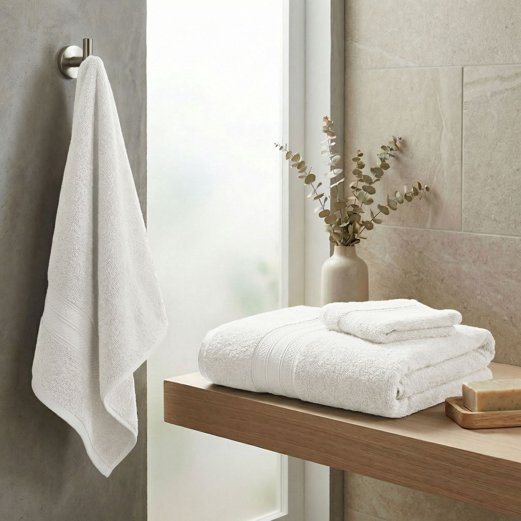 Superior Atlas Heavyweight Plush 3 Piece Cotton Towel Set, White