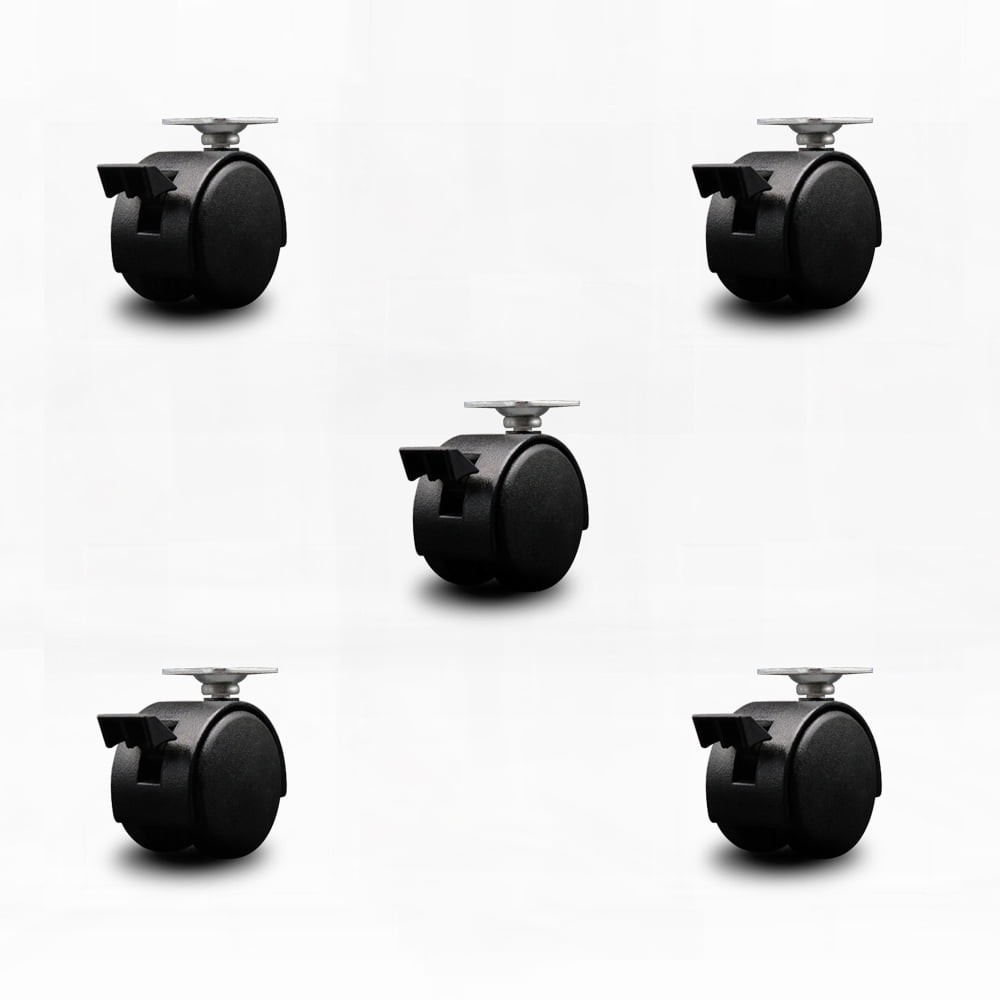 2 Inch Furniture Casters with Brakes Flat Black Metal Hooded Twin