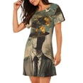 thumbnail image 2 of Rateoe Surreal Floral Mindscape Print Women’s Nightdress – Cozy Cotton Short-sleeved Sleep Shirt, Loose-Fit Sleepwear, Perfect for Relaxing and Sleeping, 2 of 6
