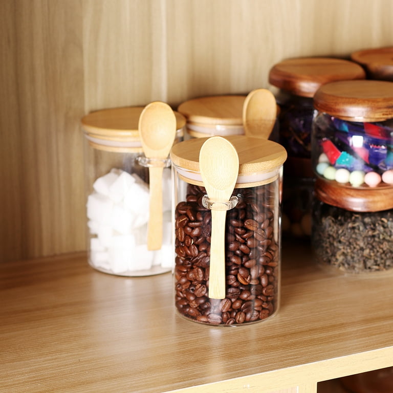 Airtight Glass Jars with Bamboo Lids and Spoons 17 OZ Set of 3