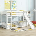 thumbnail image 2 of Twin Over Twin Floor Bunk Bed with Slide, Ladder, Door, Safety Guardrails, Solid Pine Wood Bunk Bed ,White, 2 of 9