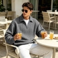 thumbnail image 6 of Cold Weather Sweatshirts for Men Quarter Zip Pullover Workout Half Zip Long Sleeve Fall Polo Sweaters Gray M, 6 of 7